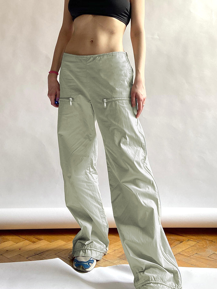 Summer Low Rise Zipper Cargo Pocket Straight Pants