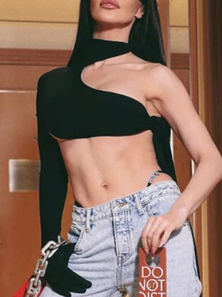 Black Sweat Tee Goth Streetwear Crop Top