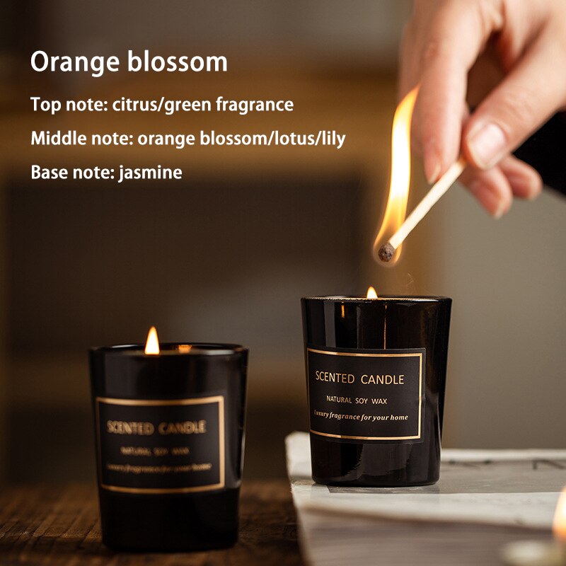 Home fragrance interior cup candle small natural soy wax scented candles smokeless aroma candles in glass flavoring for home