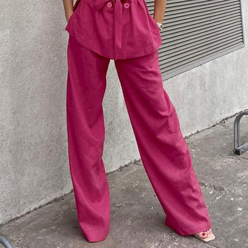 Pink Wide Suit With Belts 2 Piece