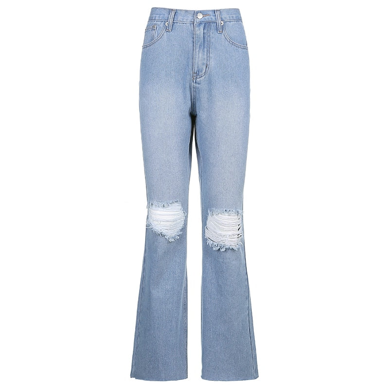 High Waist Ripped Blue Jeans