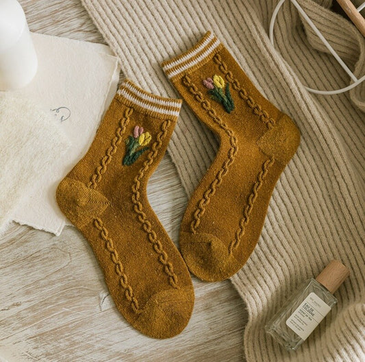 Warm Embroidered Socks