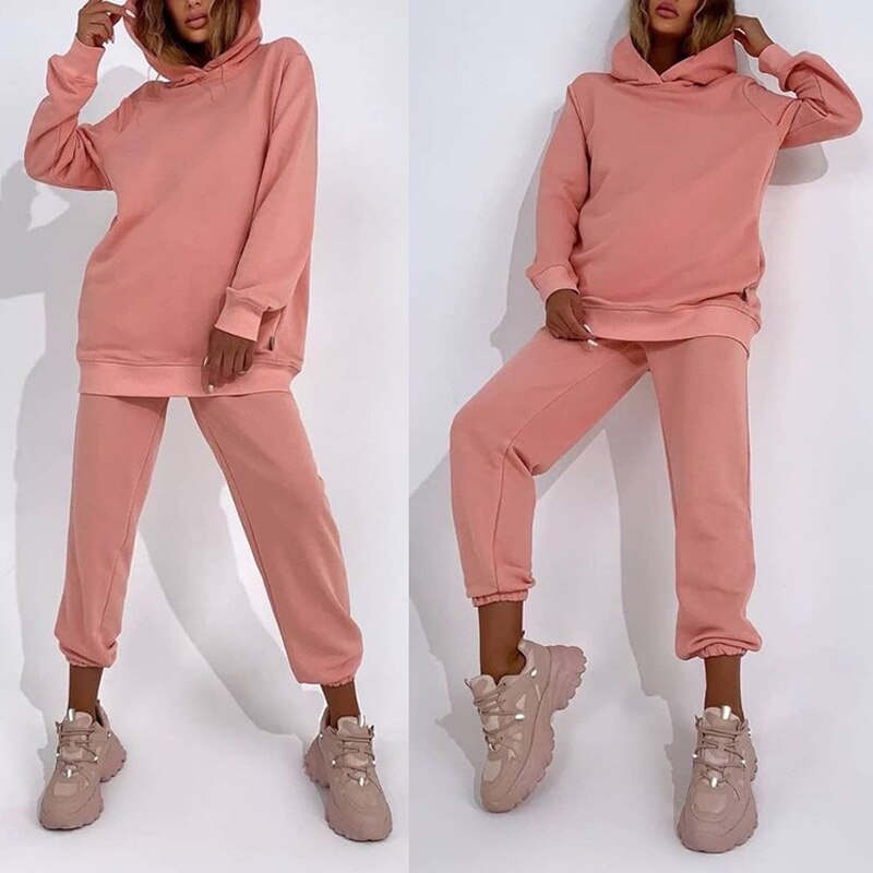 Casual Hooded Sweatshirt And Trouser Set