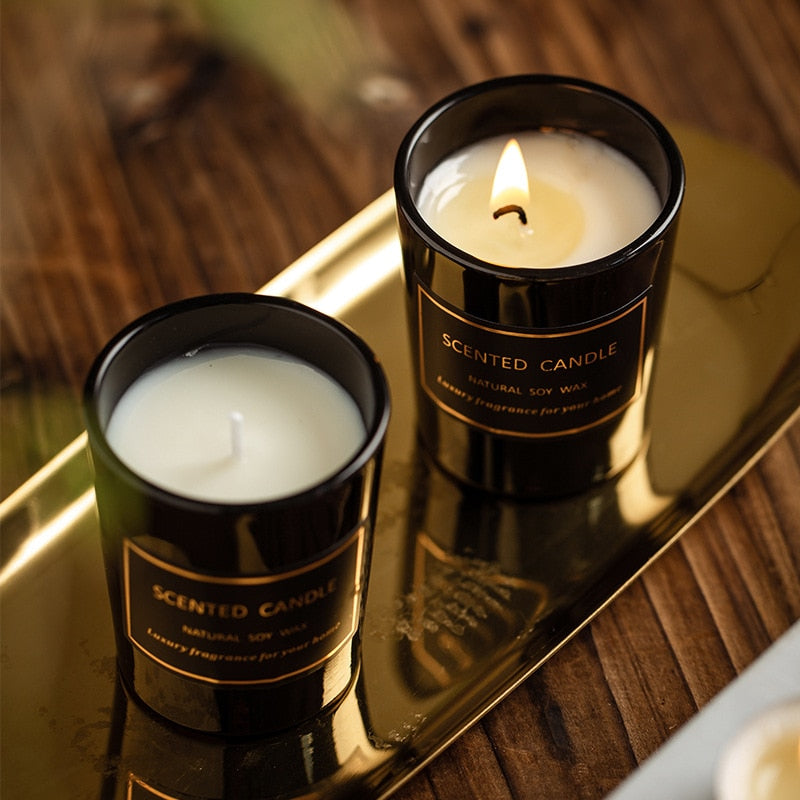 Home fragrance interior cup candle small natural soy wax scented candles smokeless aroma candles in glass flavoring for home