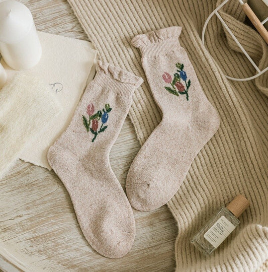 Warm Embroidered Socks