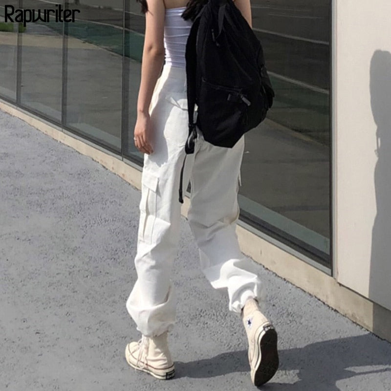 Elastic Drawstring High Waist Cargo Pocket Pants