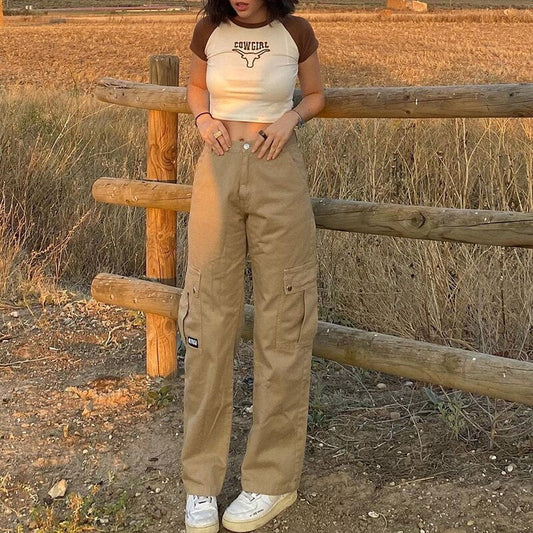 High Waist Cargo Baggy Wide Leg  Boyfriend Pants