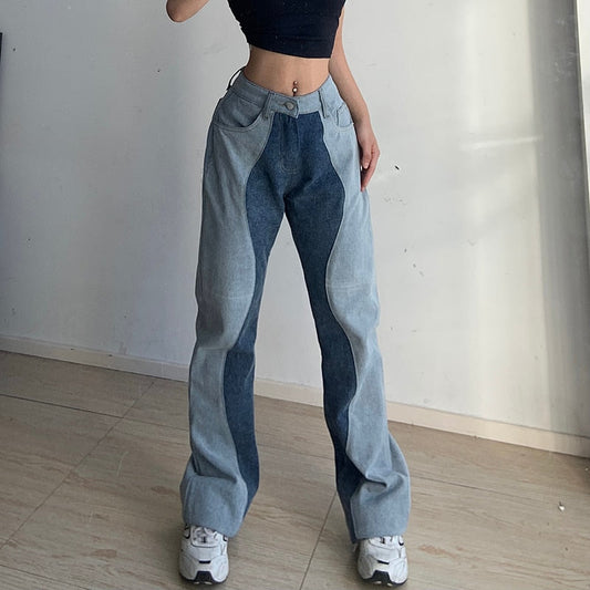 Vintage Low Waist Straight Blue Jeans