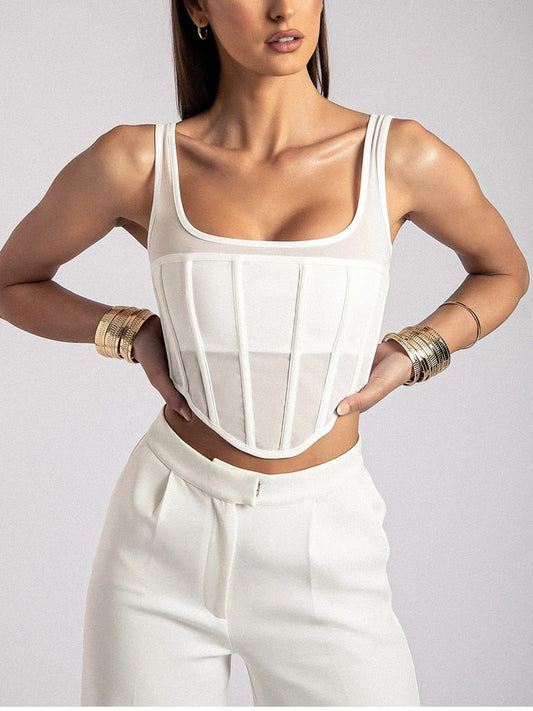 Mesh Cut Out Corset Crop Top