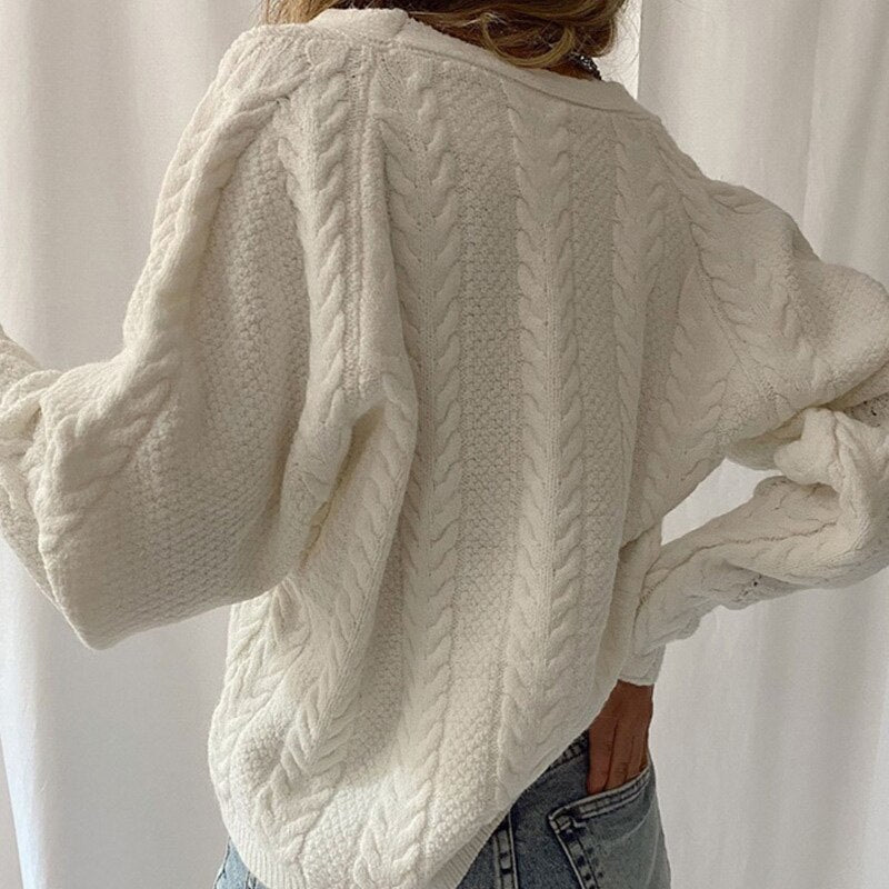 Casual Short Cardigan Knitted Long Sleeve V Neck