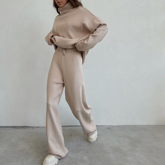 Knitted Turtleneck And Wide-Leg Pant Set