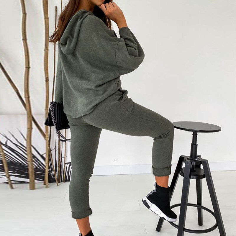 Three-Quarter Hoodies And skinny Pants Sets