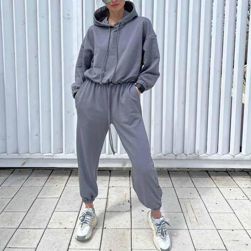 Casual Hoodies and Drawstring Pants Set