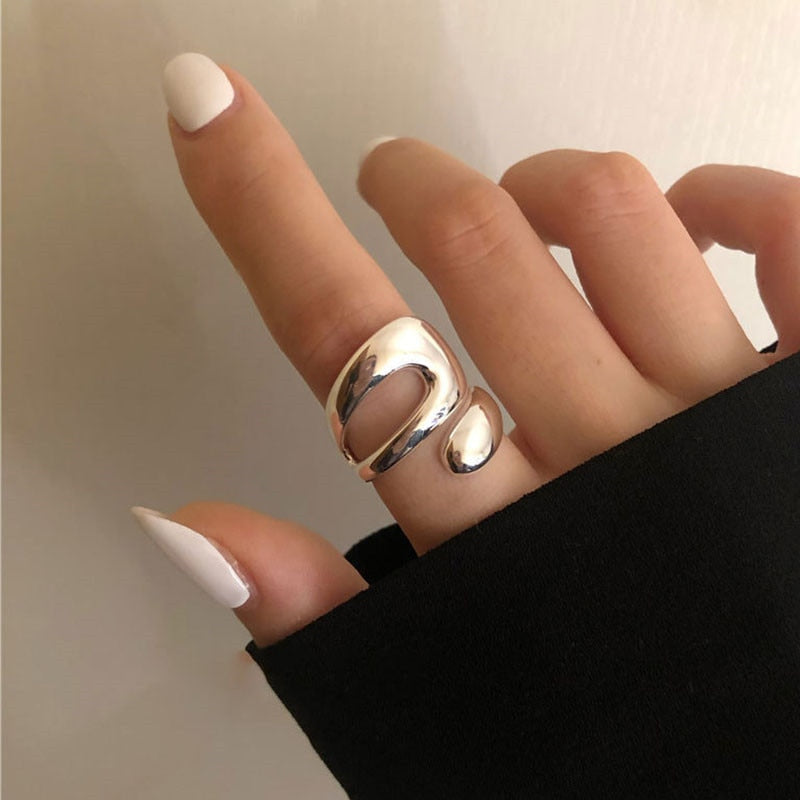 Silver Colour Hollow Irregular Geometric Ring Set