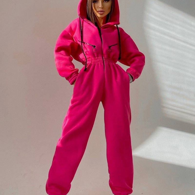 Casual Hoodie Two Piece Sets Zipper Drawstring Jacket Outerwear And Elastic Pencil Pant Suit