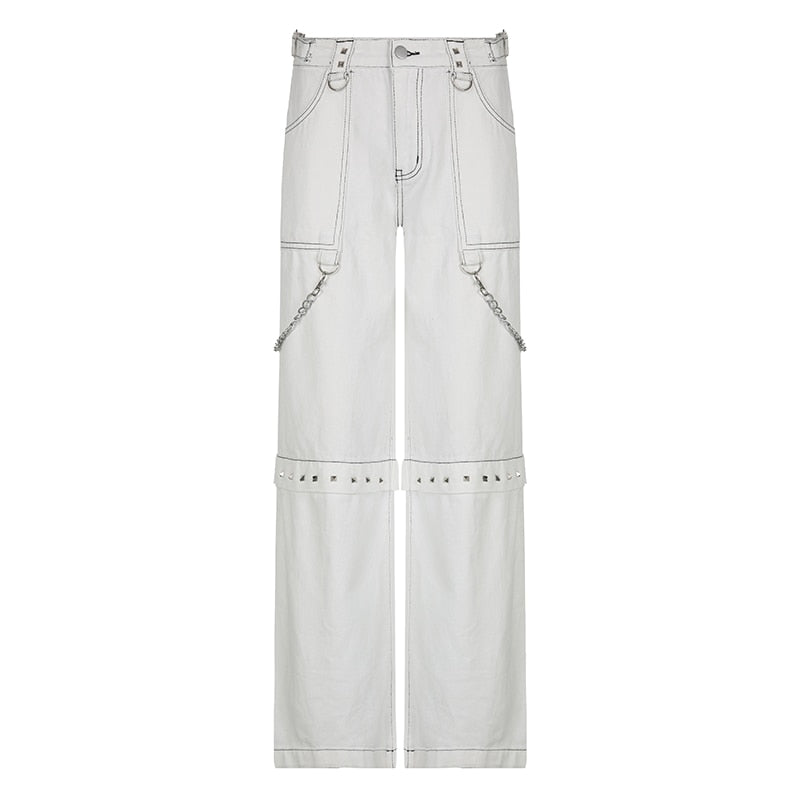 Wide Leg Cargo Baggy White Boyfriend Pants