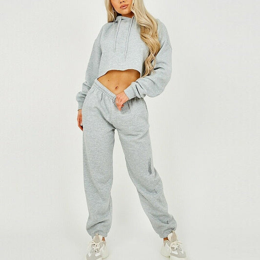 Hooded Short Sweatshirts And Jogging Tracksuits Set