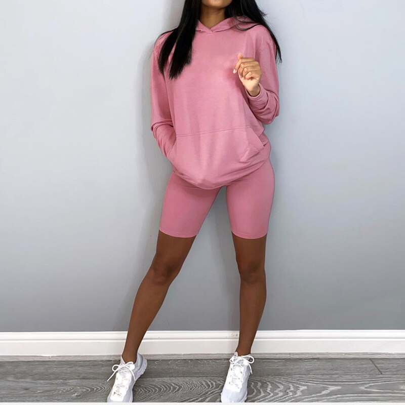 Long Sleeve Biker Hoodie And Shorts 2 Piece Set