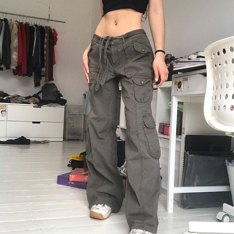 Mid Waist Cargo Pocket Baggy Boyfriend Jeans