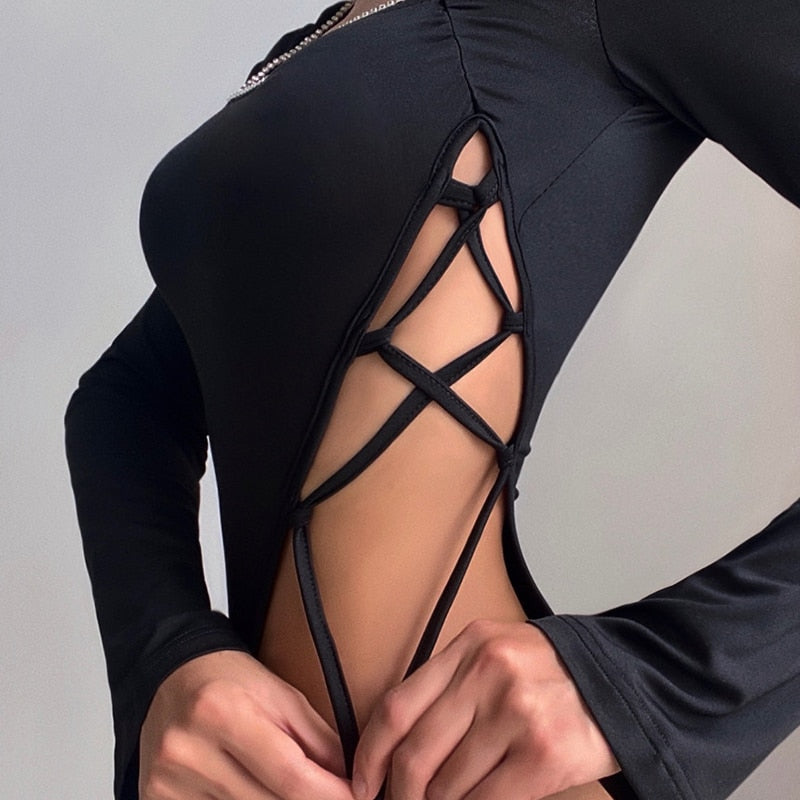 Cross Banage Long Sleeve Bodysuit