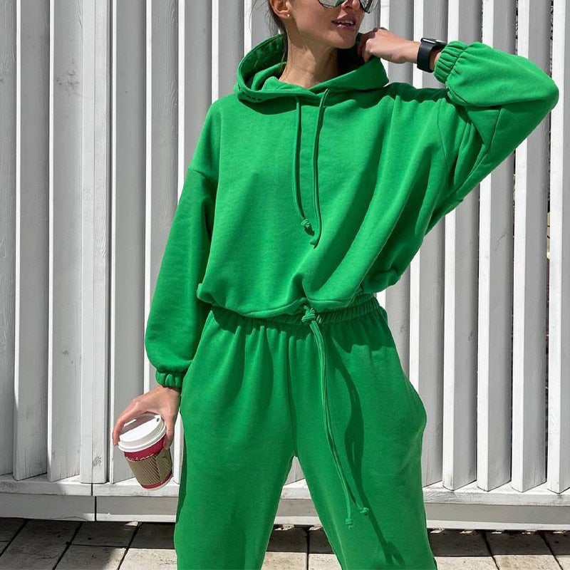 Casual Hoodies and Drawstring Pants Set