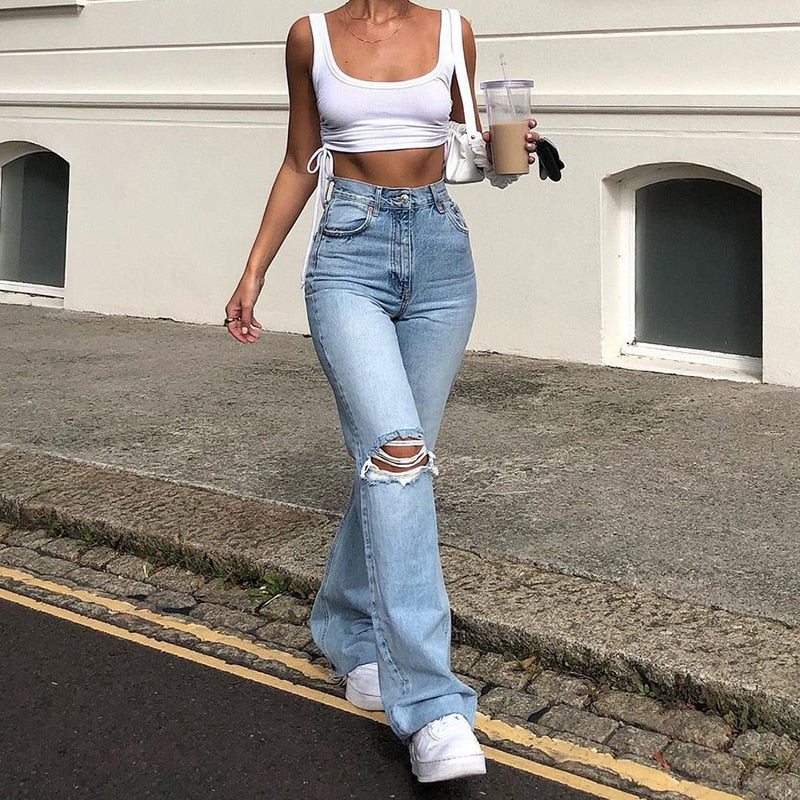 High Waist Ripped Blue Jeans