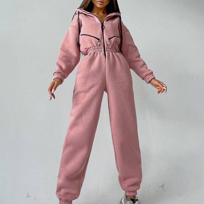 Casual Hoodie Two Piece Sets Zipper Drawstring Jacket Outerwear And Elastic Pencil Pant Suit