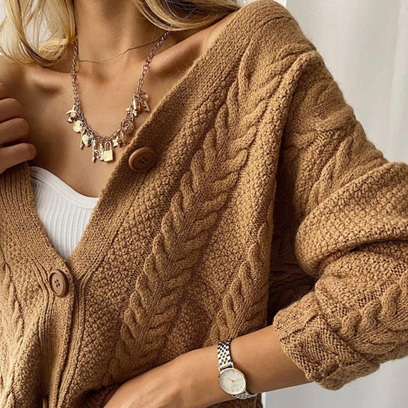 Casual Short Cardigan Knitted Long Sleeve V Neck