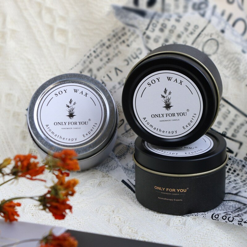 Travel tins for candles black silver tinplate scented candles wedding souvenir with gift box aroma candles in glass for home