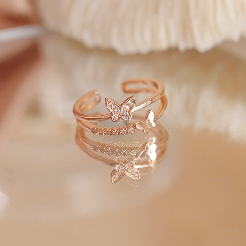 Exquisite Double Opening Butterfly Ring