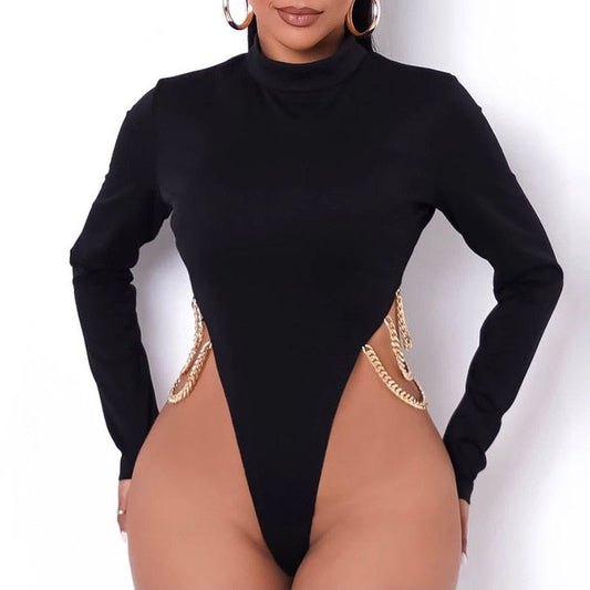 Patched Chain Long Sleeve Bodysuit