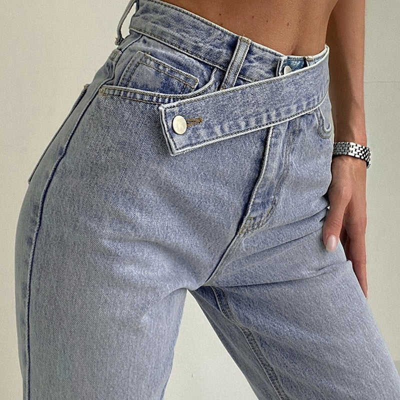 High Waist Belt Blue Mom Jeans