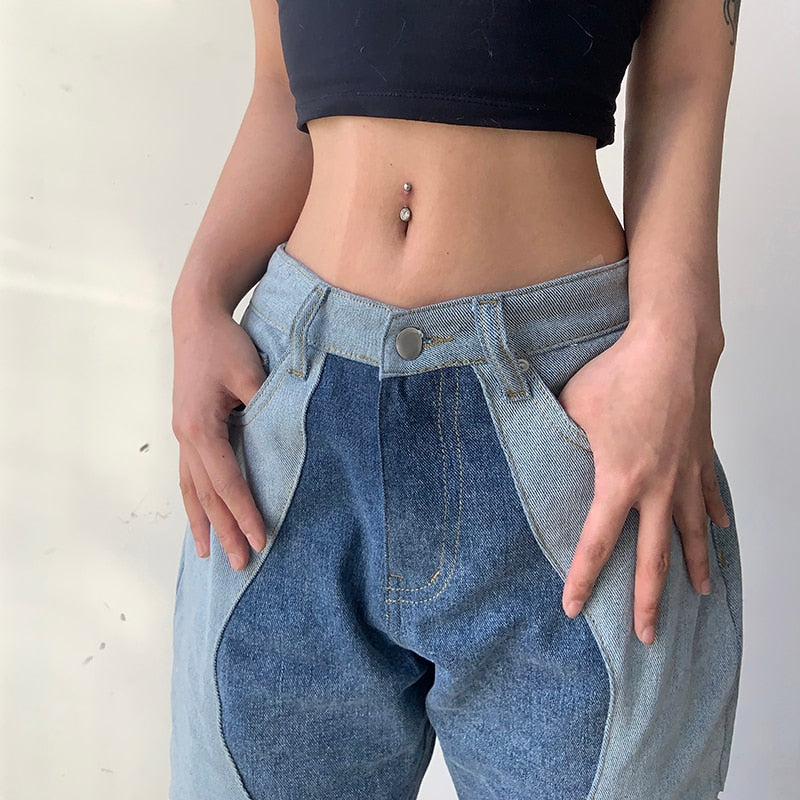 Vintage Low Waist Straight Blue Jeans