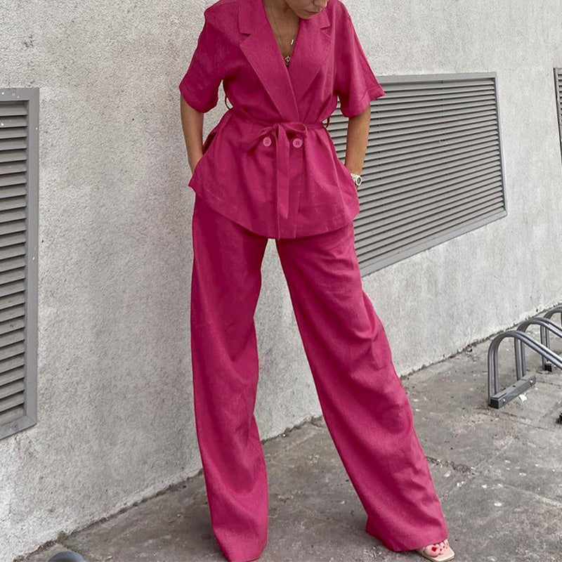 Pink Wide Suit With Belts 2 Piece