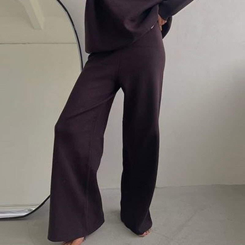 Knitted Turtleneck And Wide-Leg Pant Set