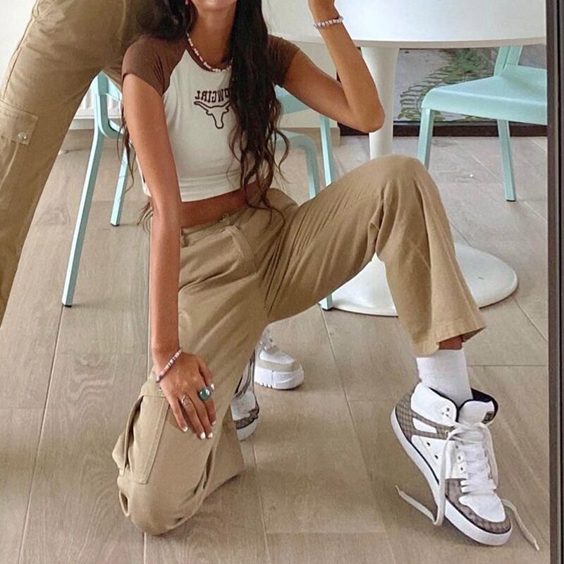 High Waist Cargo Baggy Wide Leg  Boyfriend Pants