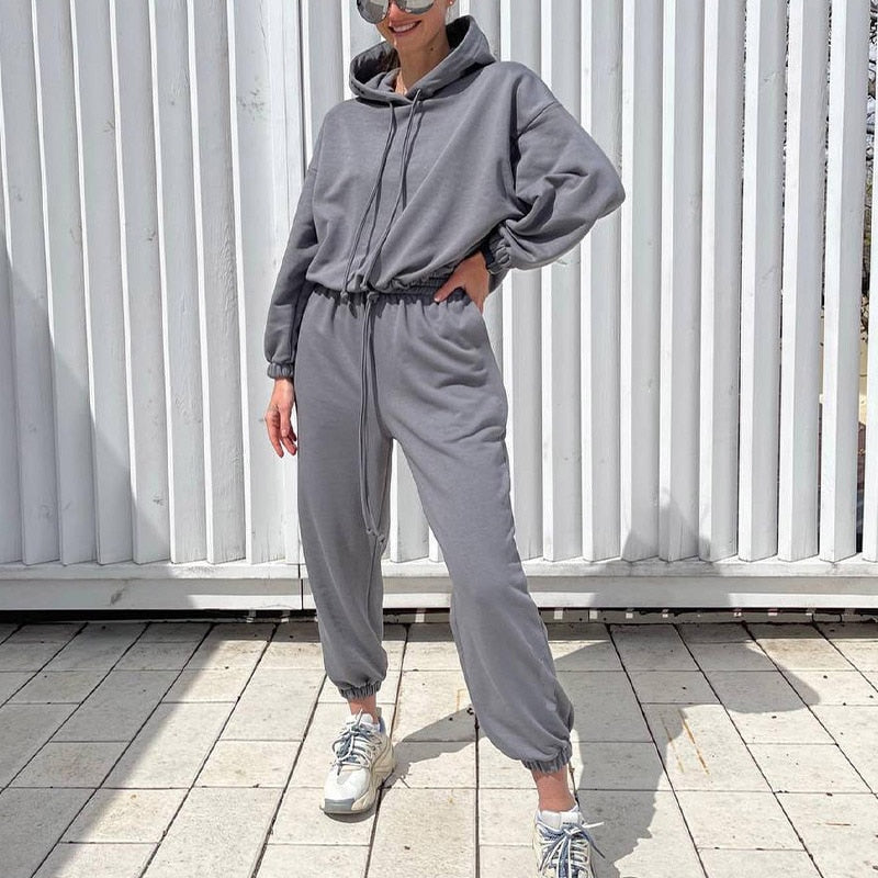 Casual Hoodies and Drawstring Pants Set