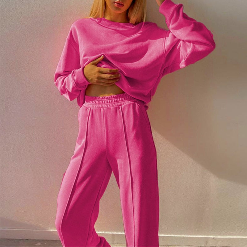 Casual Solid Loose Tracksuit 2 Piece Set