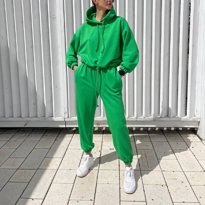 Casual Hoodies and Drawstring Pants Set