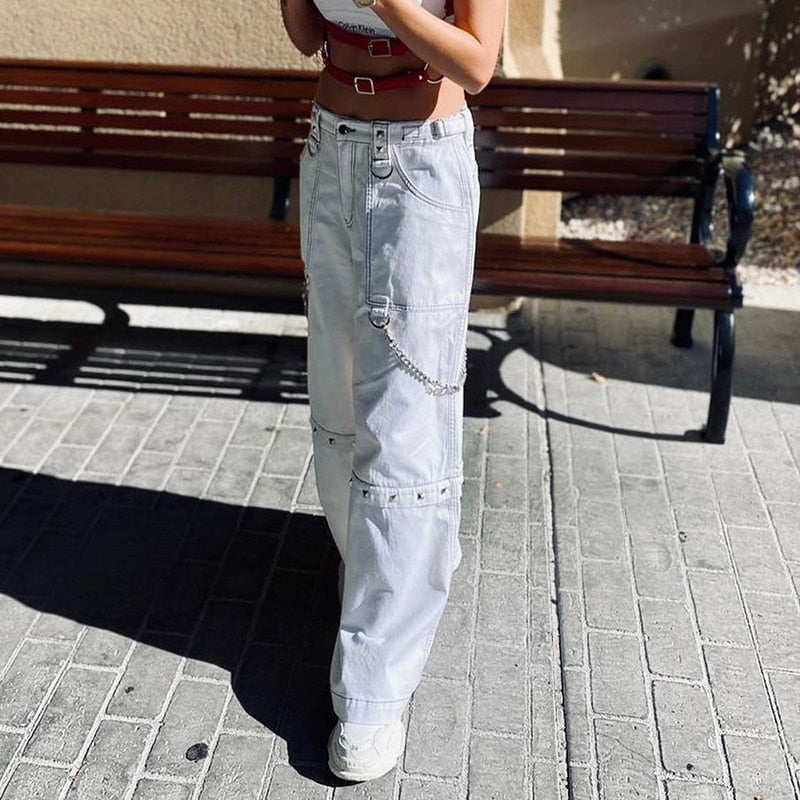 Wide Leg Cargo Baggy White Boyfriend Pants