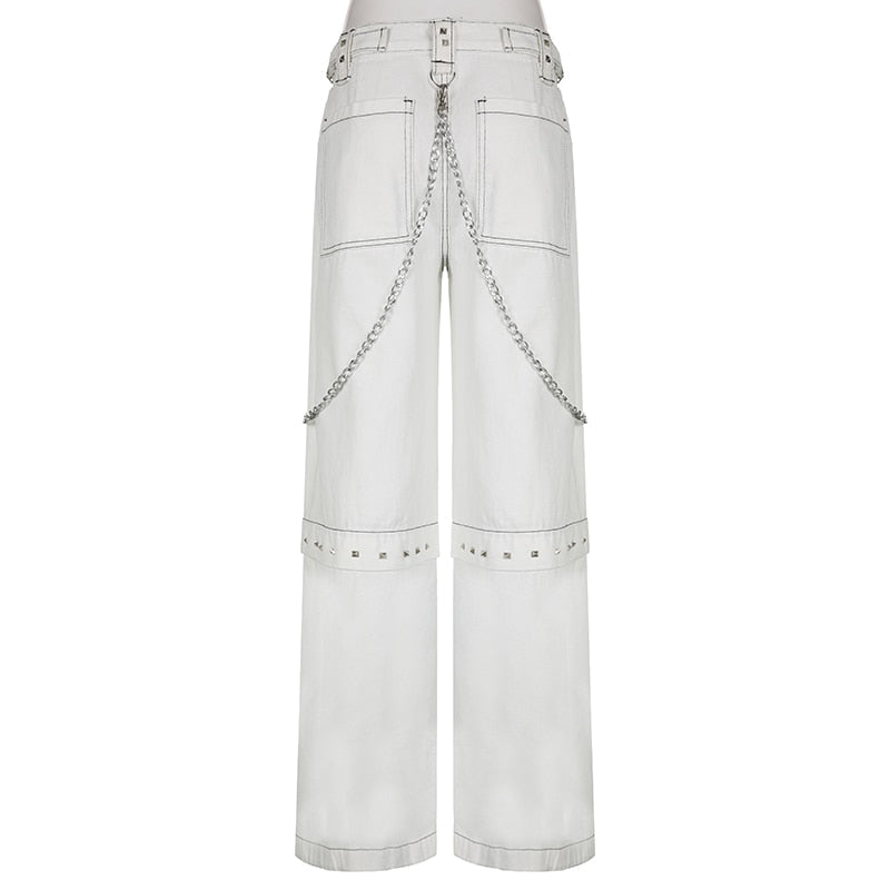 Wide Leg Cargo Baggy White Boyfriend Pants