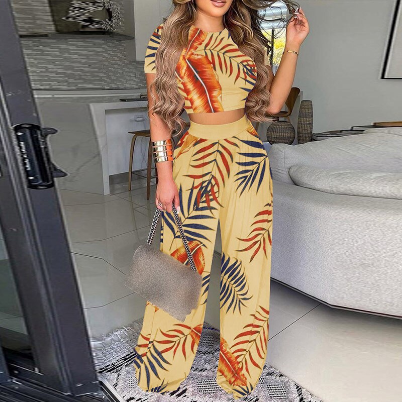 Casual Wide Leg Pants Two Piece Set