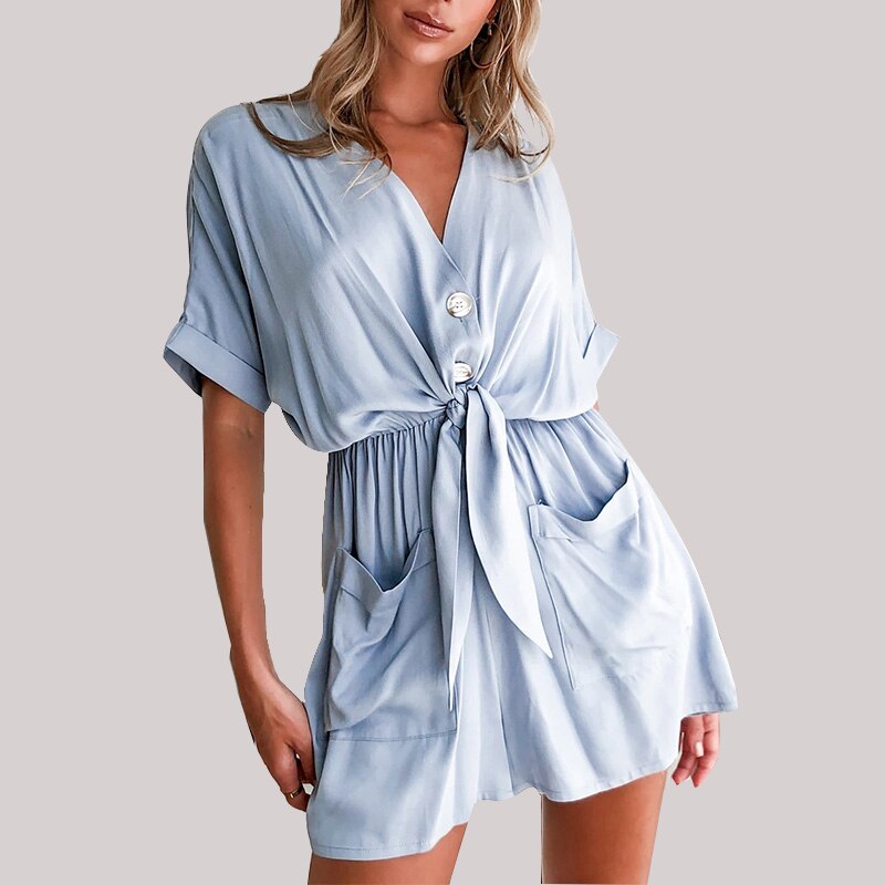 Jumpsuits Summer Casual WIth V-Neck Belt