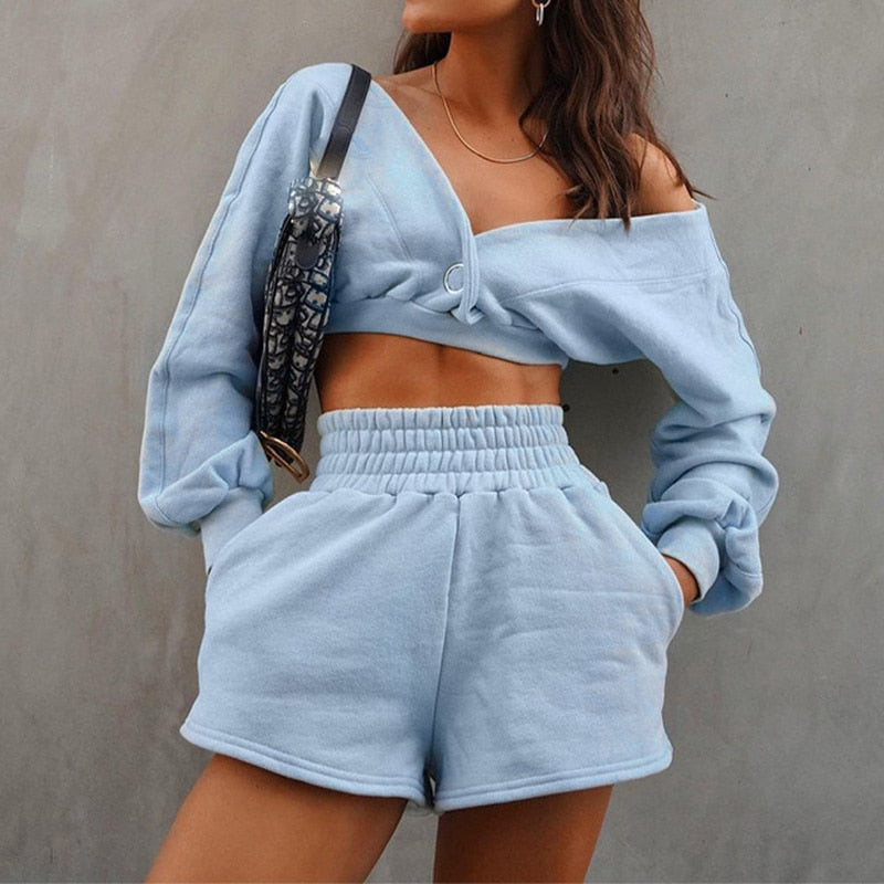 Casual V-neck Sweatshirt 3-Piece Sets