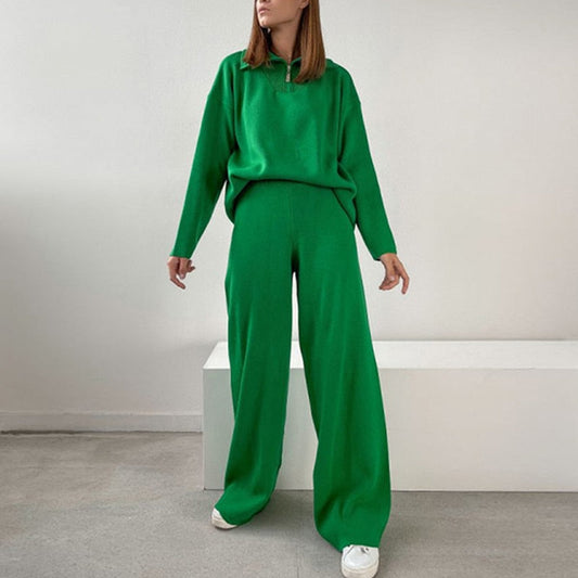 Knitted Turtleneck And Wide-Leg Pant Set