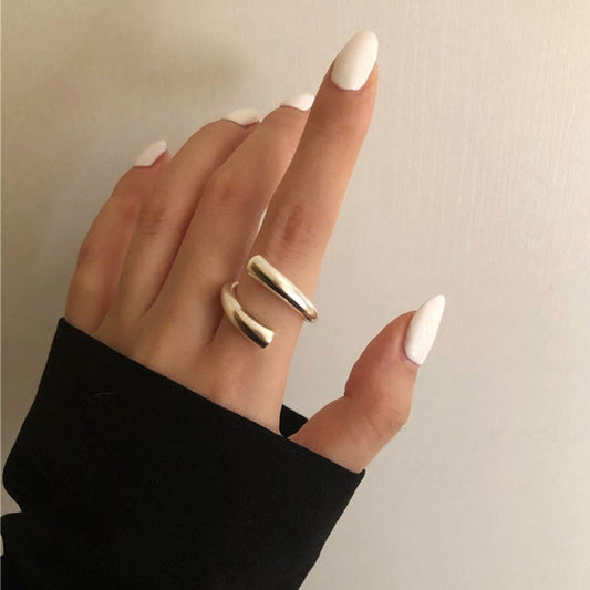 Silver Colour Hollow Irregular Geometric Ring Set