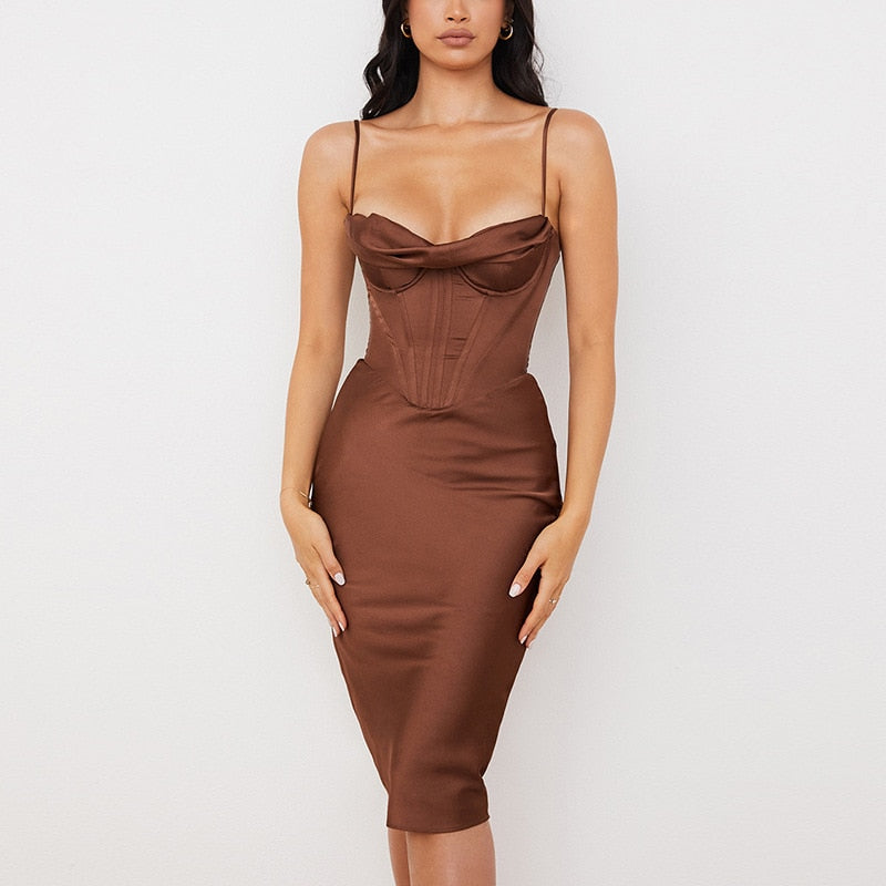 Satin Corset Midi Dress