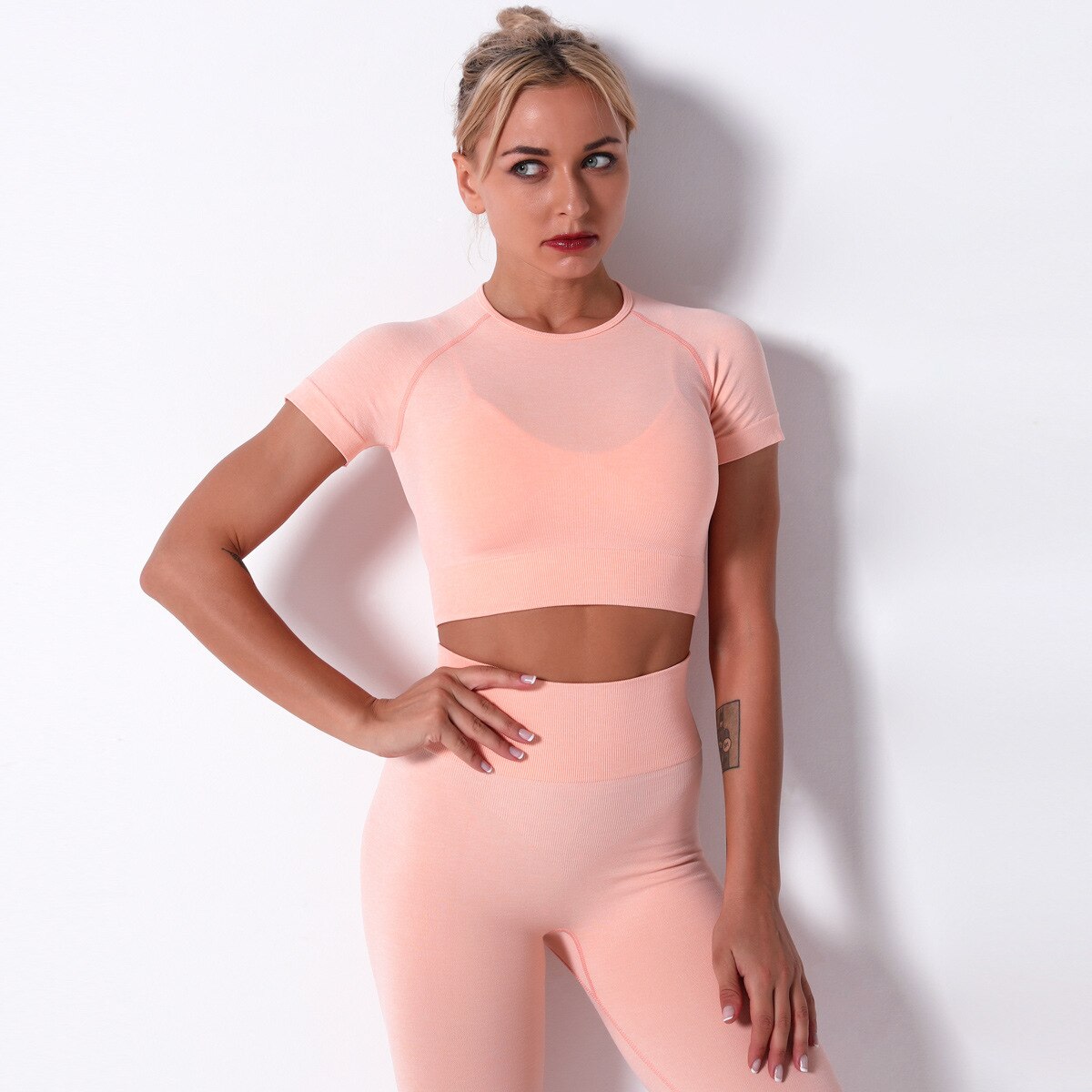 Seamless T-Shirts Solid Slim Crop Top