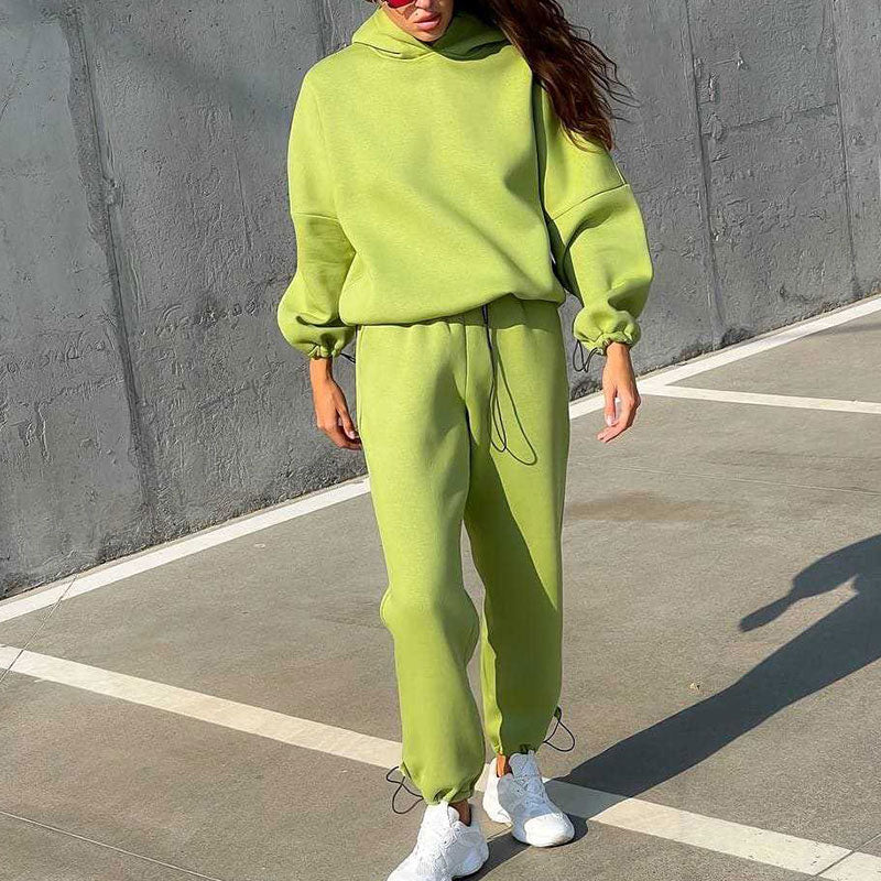 Casual Hooded Sweatshirt And Trouser Set