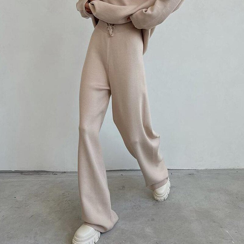 Knitted Turtleneck And Wide-Leg Pant Set